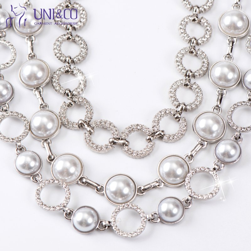 Metal Waist Circular Pearls Rhinestone Chain Necklace Flatback Clothing Jewelry Accessories For Pants Women Bikini