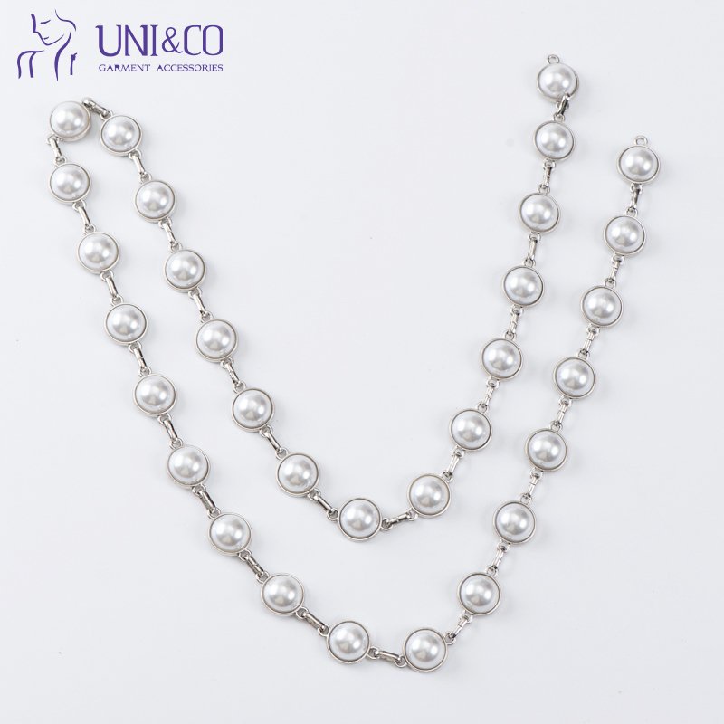 Metal Waist Circular Pearls Rhinestone Chain Necklace Flatback Clothing Jewelry Accessories For Pants Women Bikini