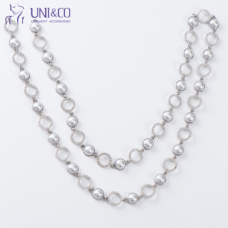 Metal Waist Circular Pearls Rhinestone Chain Necklace Flatback Clothing Jewelry Accessories For Pants Women Bikini