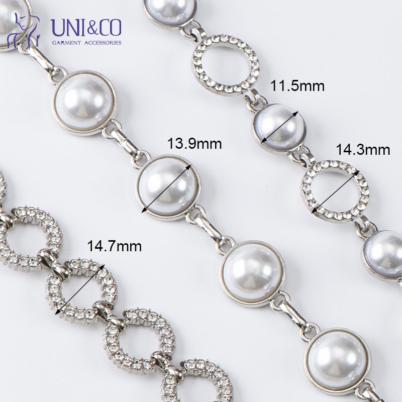 Metal Waist Circular Pearls Rhinestone Chain Necklace Flatback Clothing Jewelry Accessories For Pants Women Bikini