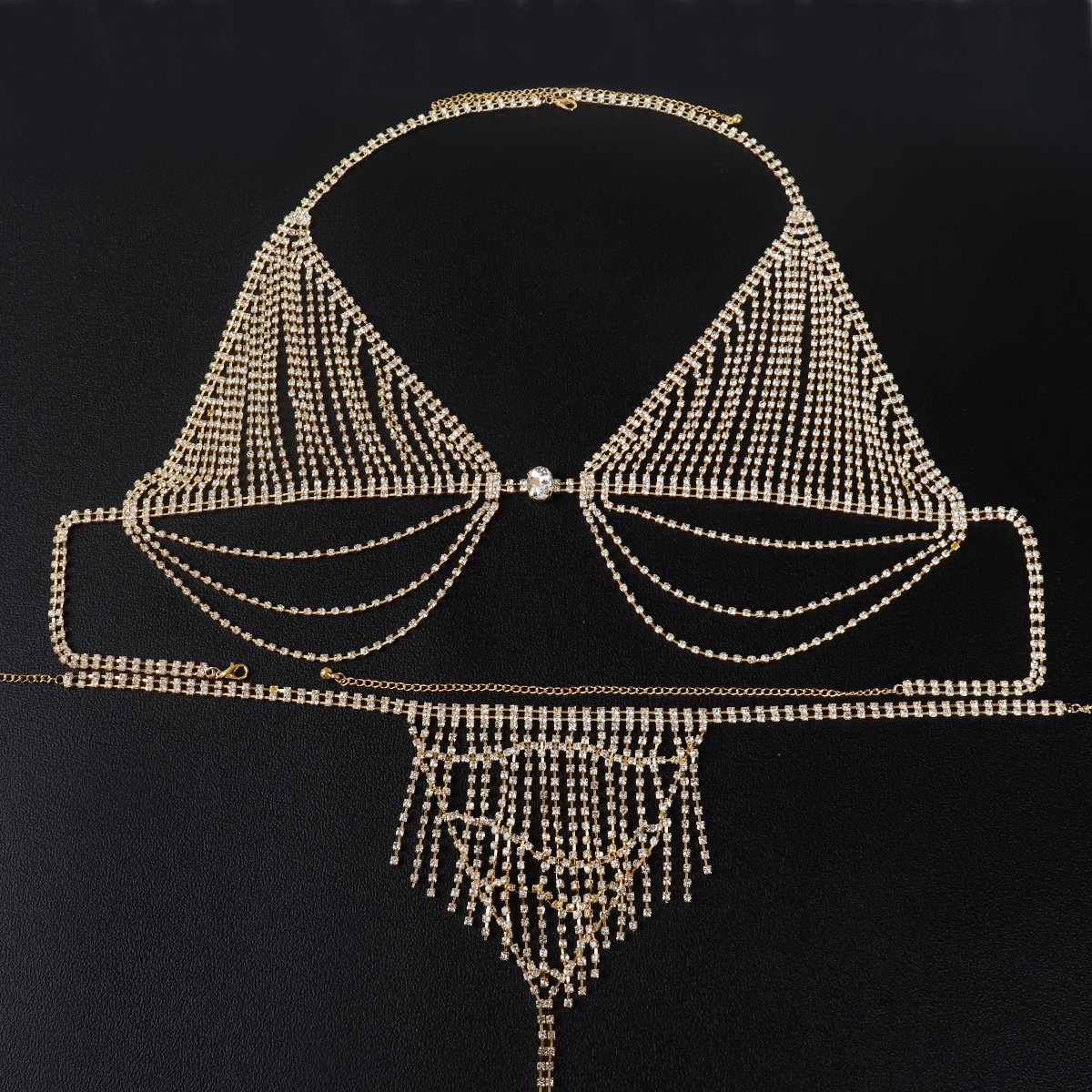 Rhinestone Fringe Bra Panties Nightclub Bikini Waist Belt Belly Chain Body Jewelry Bikini Body Chain Sexy Body Chain Jewelry