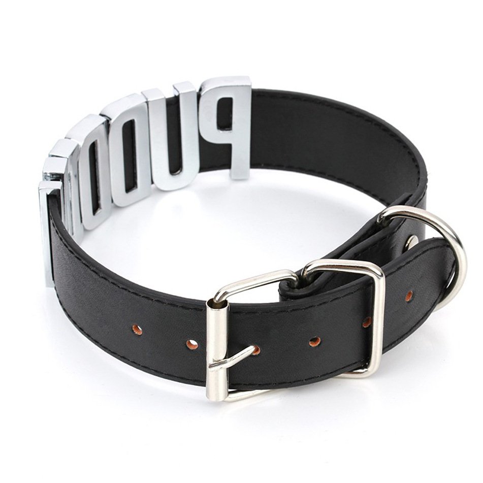 Fashion High Neck Black Belt Letter Gold Puddin Choker Necklace Collar for Harley Necklace for Women