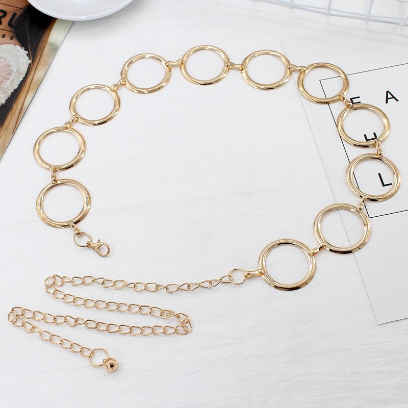 Hot Selling Korean Fashion And Elegant Gold Female Waist Chain Dress Decorated With Metal Big Ring Belt Female