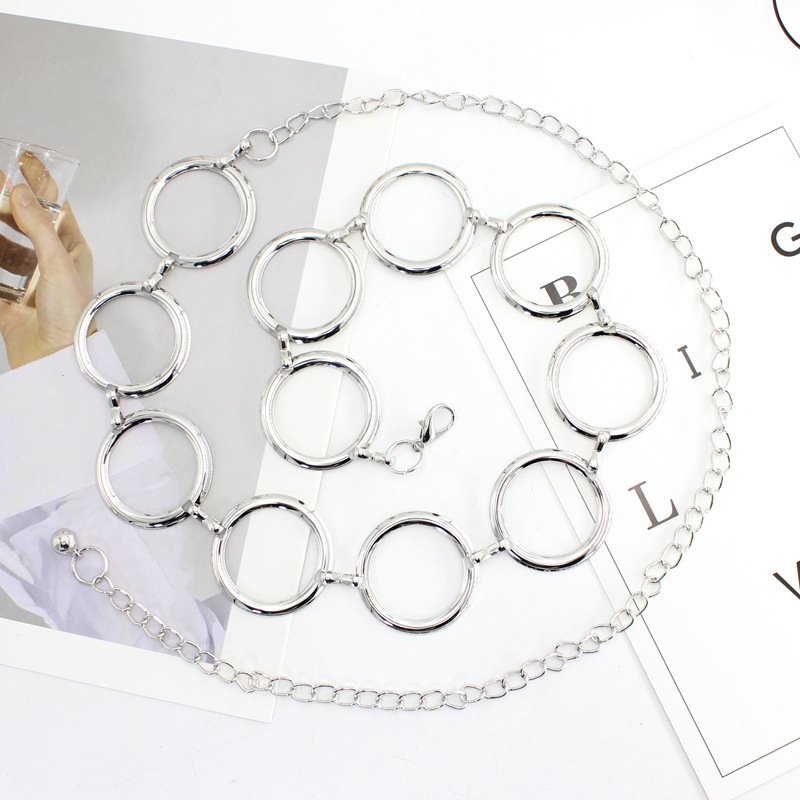 Hot Selling Korean Fashion And Elegant Gold Female Waist Chain Dress Decorated With Metal Big Ring Belt Female