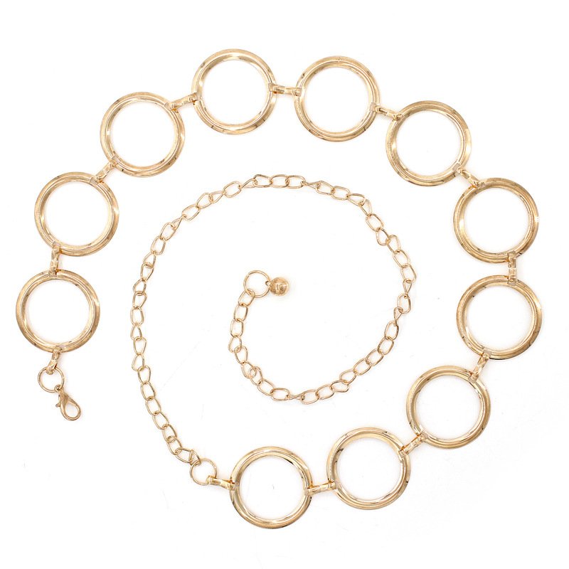 Hot Selling Korean Fashion And Elegant Gold Female Waist Chain Dress Decorated With Metal Big Ring Belt Female