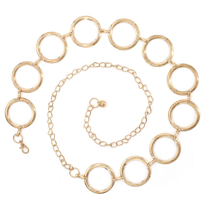 Hot Selling Korean Fashion And Elegant Gold Female Waist Chain Dress Decorated With Metal Big Ring Belt Female