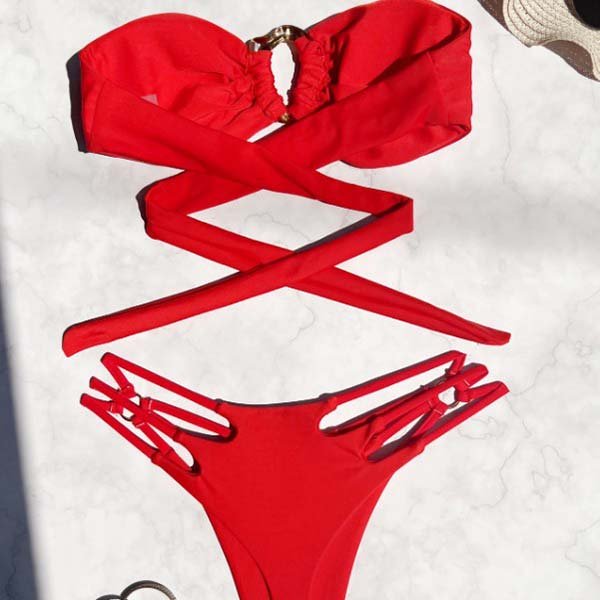 YY6142 OEM Strap Bikini Custom Women Swimsuit Satin Bikini and pants Set trend Swimwear 2024