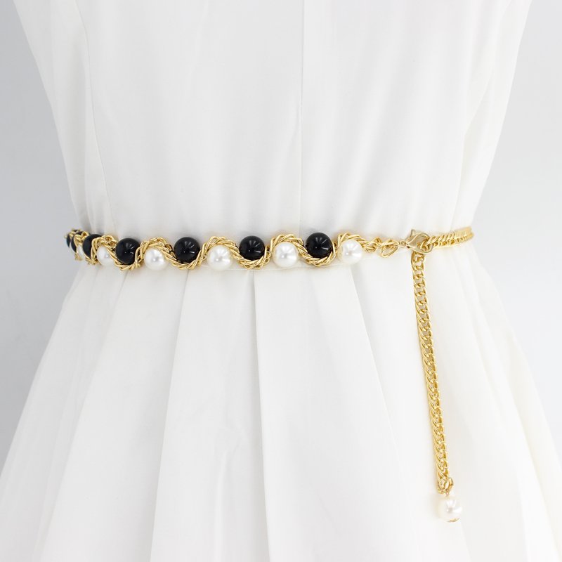 On Promotion 2023 New Hot sale women black white pearl metal Waist chian for girls dresses suits most big plus size