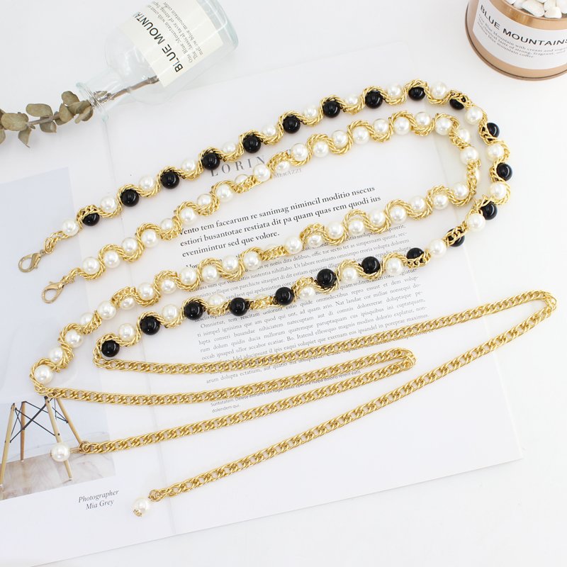 On Promotion 2023 New Hot sale women black white pearl metal Waist chian for girls dresses suits most big plus size