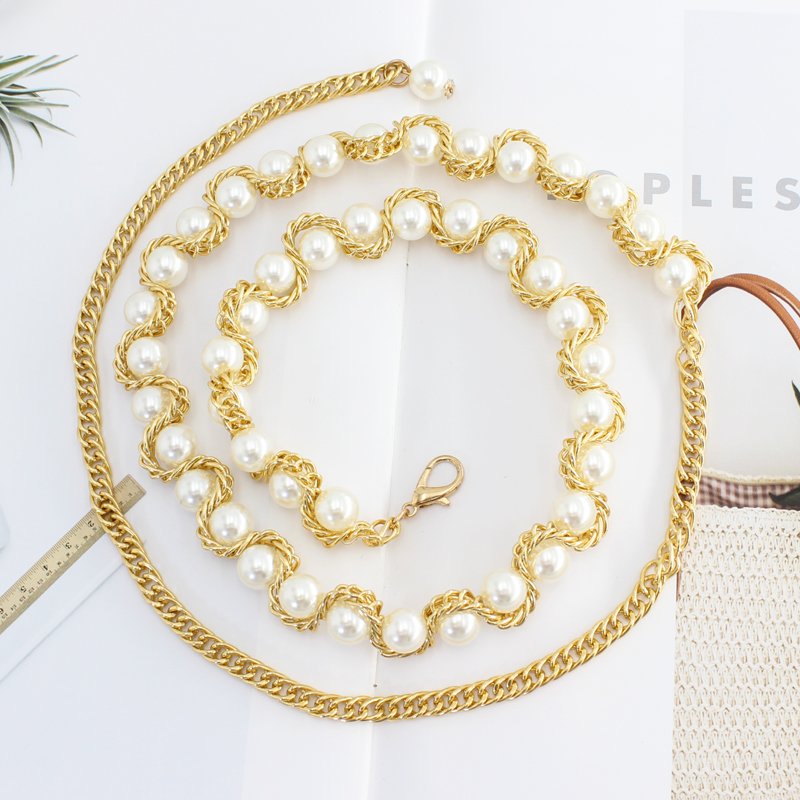 On Promotion 2023 New Hot sale women black white pearl metal Waist chian for girls dresses suits most big plus size