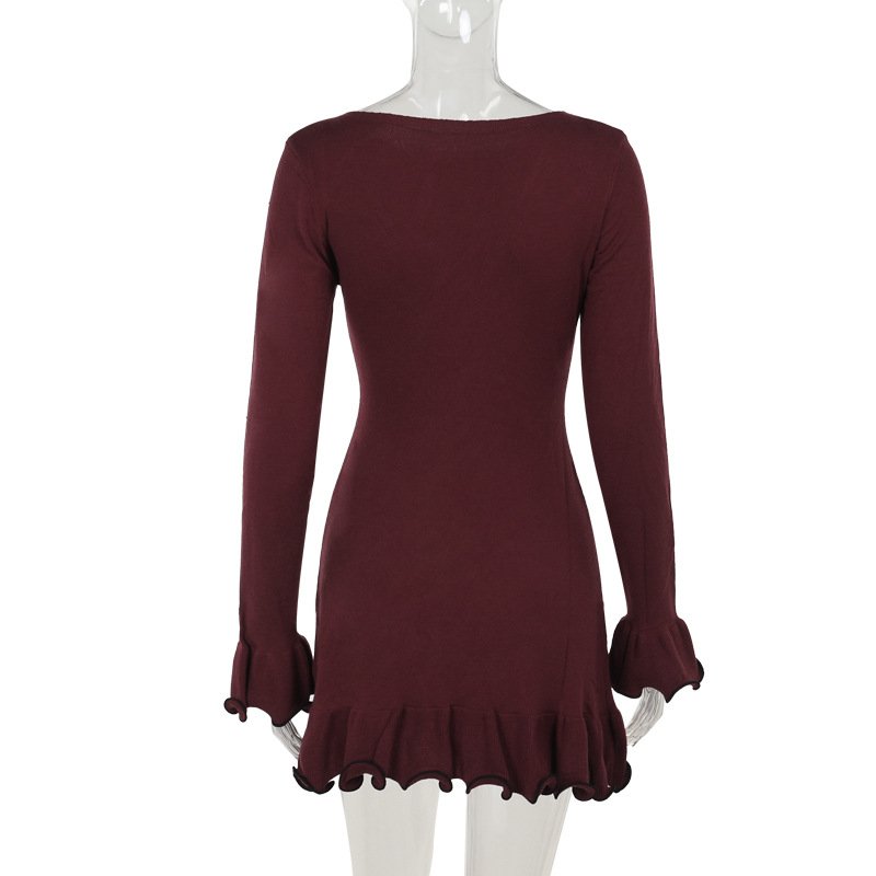 2024 Fall STOCK 3Colors Long Sleeve Knitted Women Dress Y2K Streetwear Casual Dress