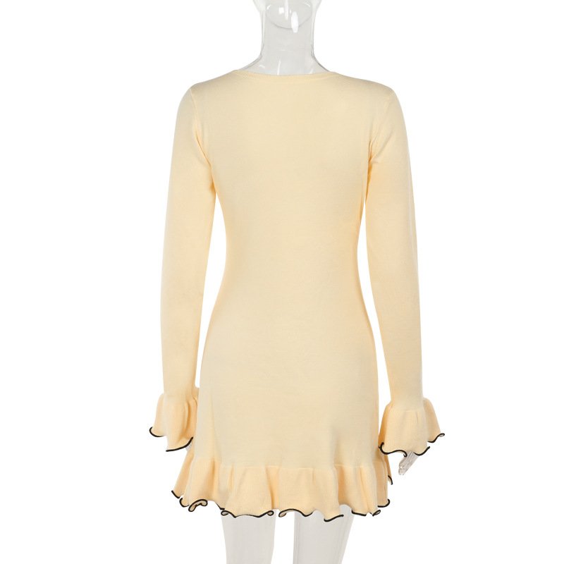 2024 Fall STOCK 3Colors Long Sleeve Knitted Women Dress Y2K Streetwear Casual Dress