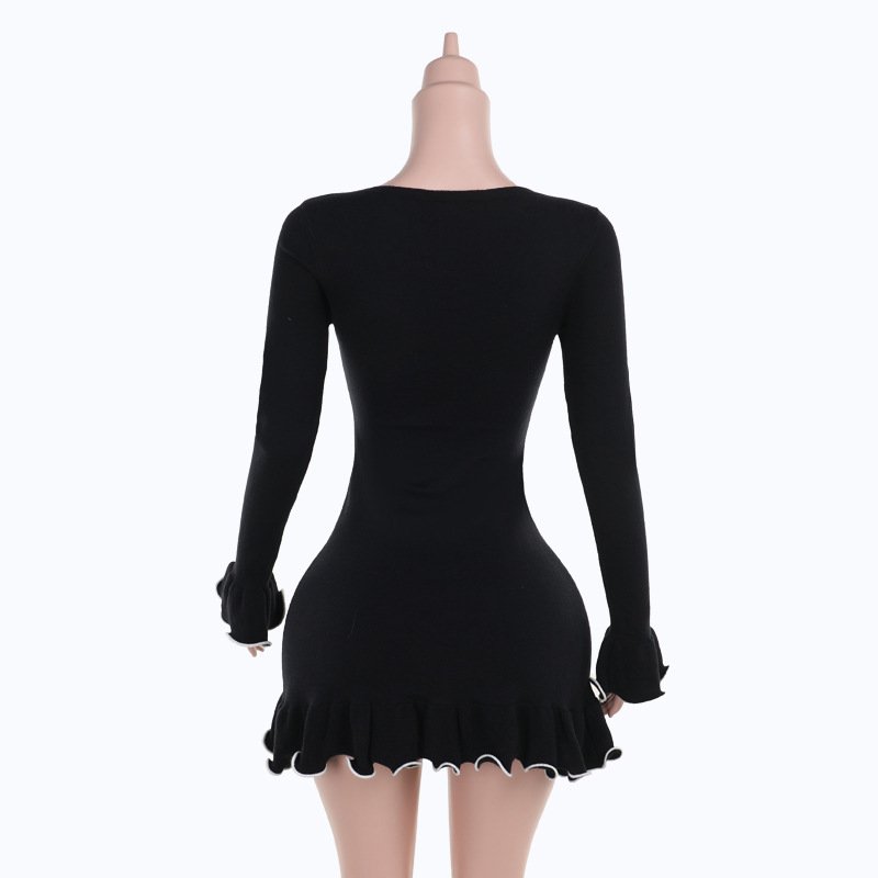 2024 Fall STOCK 3Colors Long Sleeve Knitted Women Dress Y2K Streetwear Casual Dress
