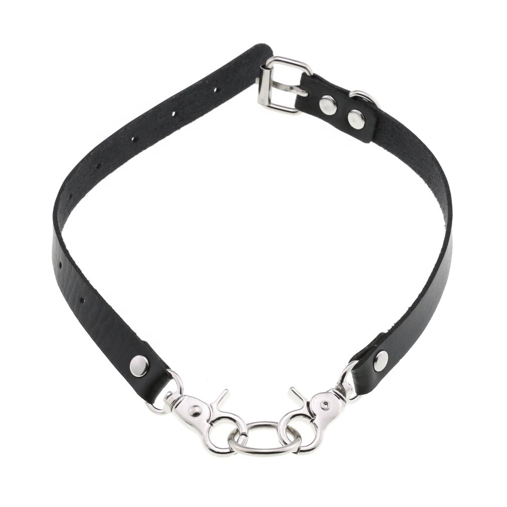 Personalized Simple PU Leather Chain Buckle Collar Fashion Belt Buckle Necklace Punk Harajuku Sexy Ring Necklace