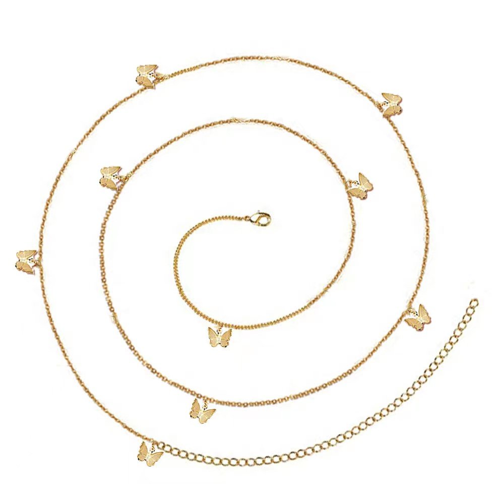 European and American hip-hop personality stainless steel butterfly pendant waist chain body chain jewelry