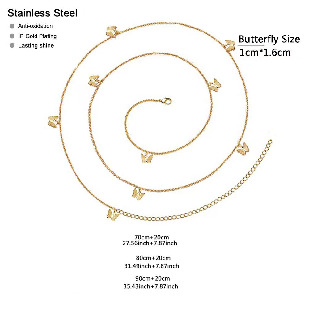 European and American hip-hop personality stainless steel butterfly pendant waist chain body chain jewelry