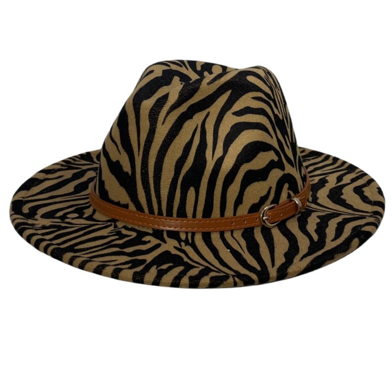 Leather Belt Band Woolen Top Hat Fashion Tassel Zebra Print Women Wide Brim Fedora Felt Panama Hat