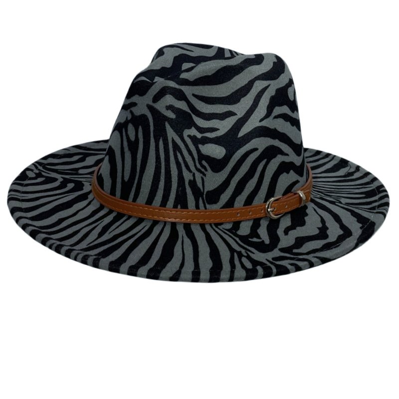 Leather Belt Band Woolen Top Hat Fashion Tassel Zebra Print Women Wide Brim Fedora Felt Panama Hat