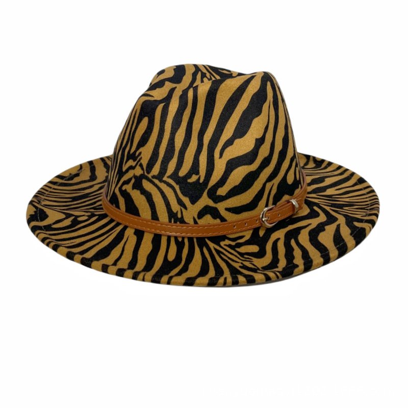 Leather Belt Band Woolen Top Hat Fashion Tassel Zebra Print Women Wide Brim Fedora Felt Panama Hat