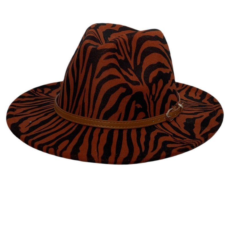 Leather Belt Band Woolen Top Hat Fashion Tassel Zebra Print Women Wide Brim Fedora Felt Panama Hat