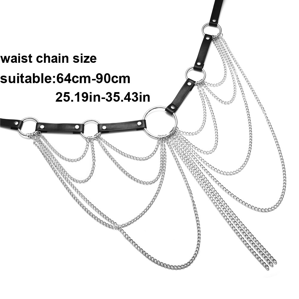 Layered Leather Belt With Chains Body Harness Sexy Waist Goth Accessories Strap Adjustable Festival Girls Jewelry