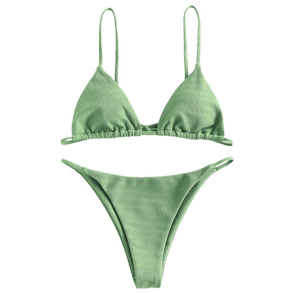 Custom Wholesale Top Tie Side Triangle Bikini Micro Thong High Cut Bikini Set Two Piece Bikini Strapless Biquini Bathing Suits