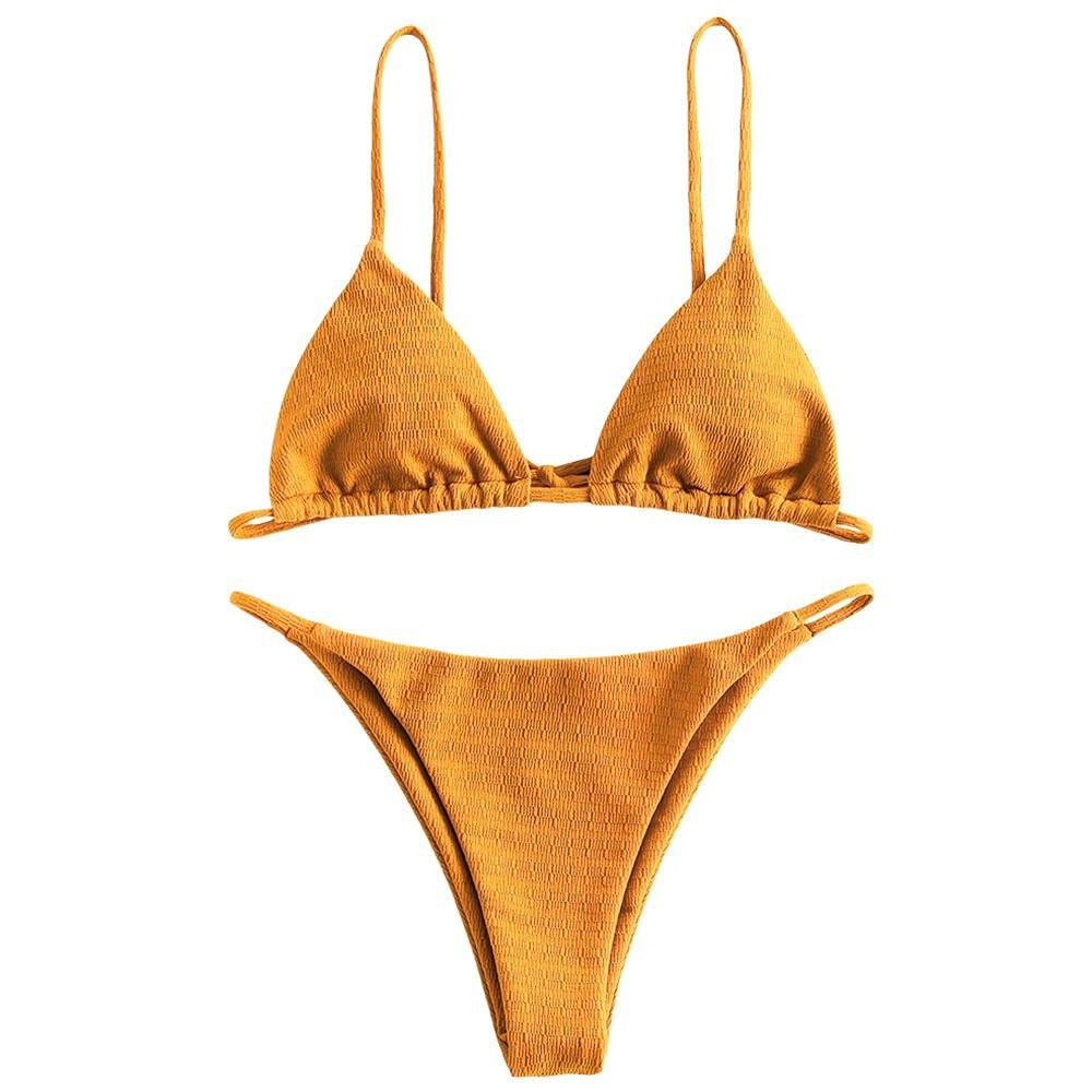 Custom Wholesale Top Tie Side Triangle Bikini Micro Thong High Cut Bikini Set Two Piece Bikini Strapless Biquini Bathing Suits