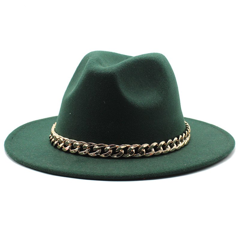 Wholesale Autumn Winter British cotton polyester Fedora Hat Women Men Trendy Wide Brim Classic Stylish Chain Belt Fedora Hat