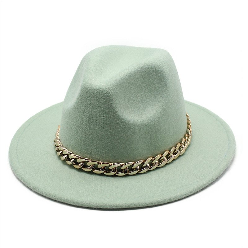 Wholesale Autumn Winter British cotton polyester Fedora Hat Women Men Trendy Wide Brim Classic Stylish Chain Belt Fedora Hat