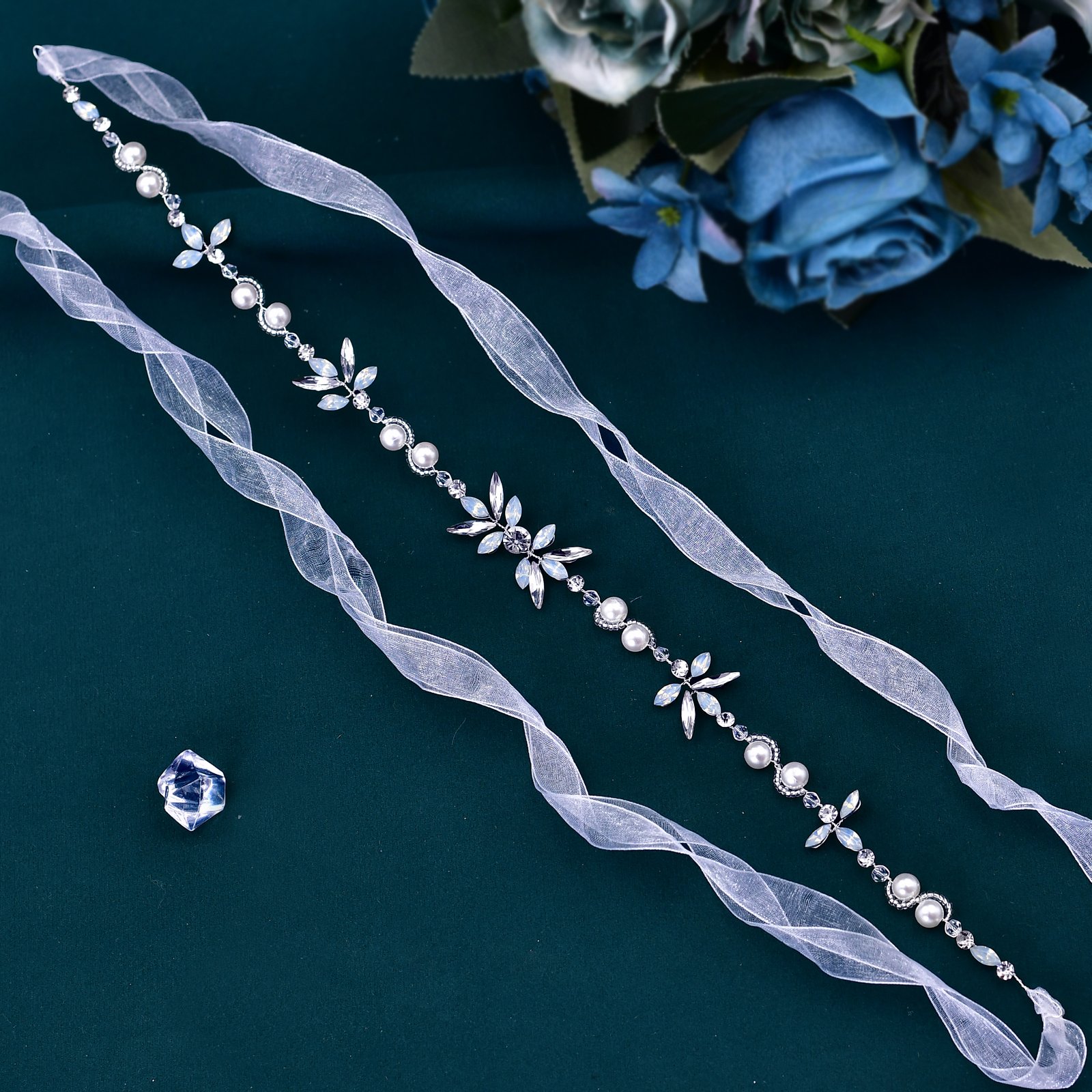 Women Bridal Wedding Beads Waist Belt with Organza Handmade Beaded Bridesmaid Waistband