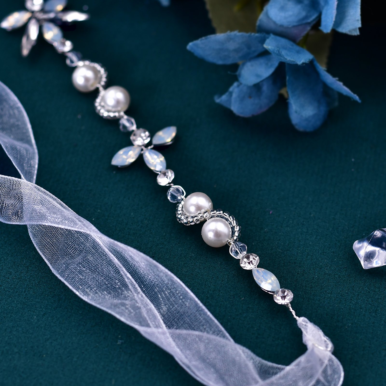 Women Bridal Wedding Beads Waist Belt with Organza Handmade Beaded Bridesmaid Waistband