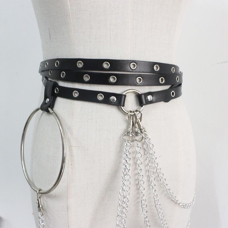 Punk Waist Belt Chain Leather Black Belly Chains Layered Goth Body Accessories for Women and Girls