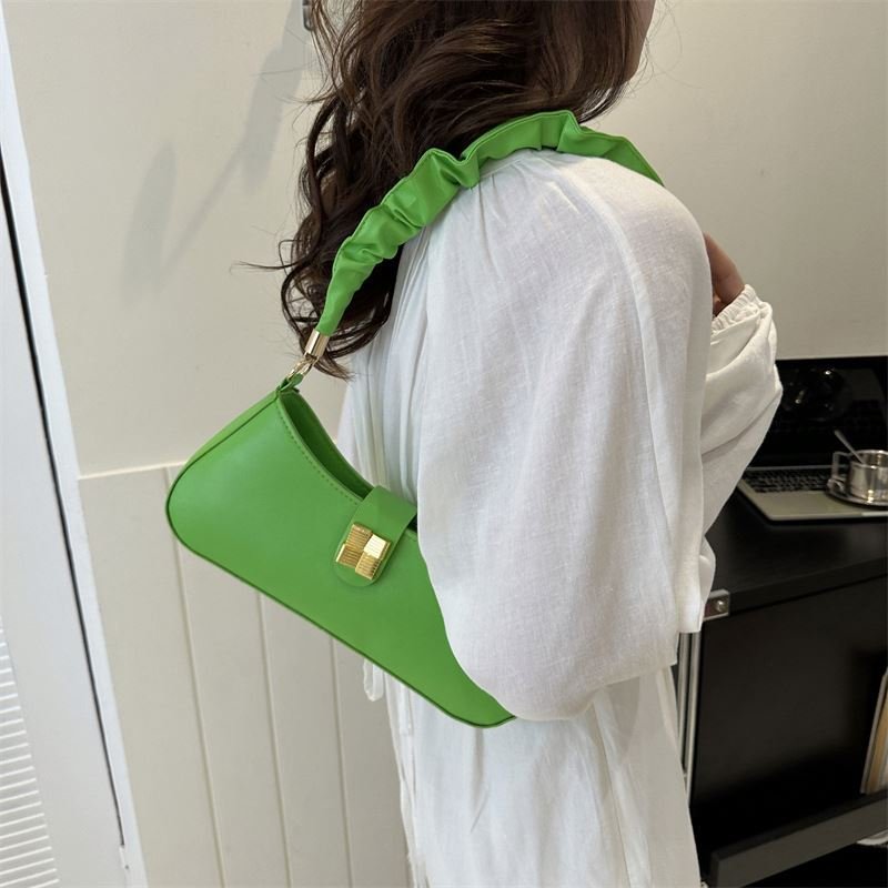 Small Lock Underarm Bag Button 2024 Chains Square Bags Letter Stylish PU Leather Ladies' Handbag 5 Colors Pleated Belt