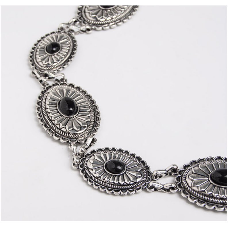 Wholesale Women's Western Oval Turquoise Stone Concho Chain Belt Retro Lady Jewelry