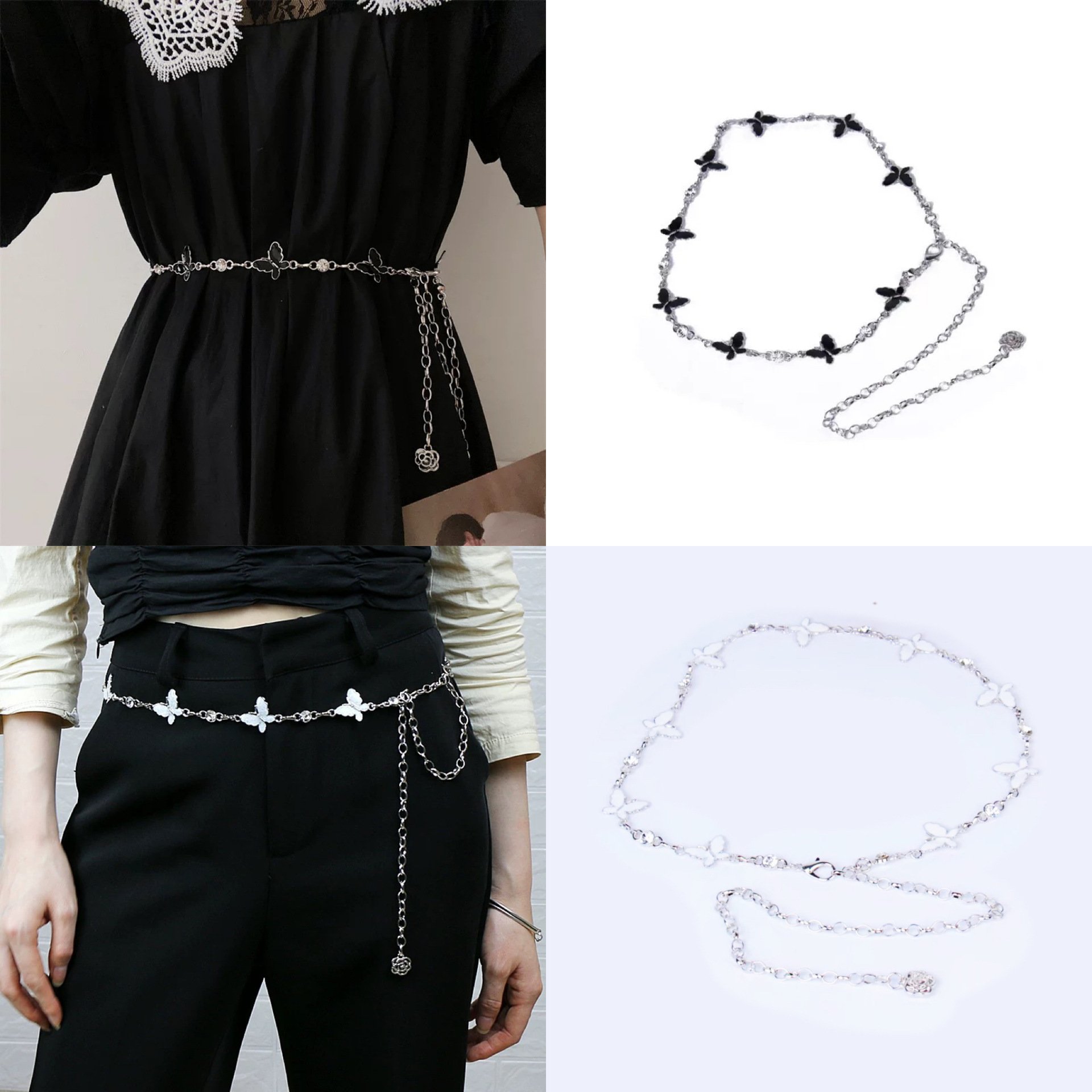 Metal butterfly thin waist chain women's personality trend ins style decorative dress shirt jeans waist accessories