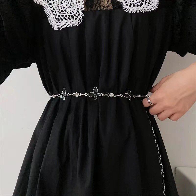 Metal butterfly thin waist chain women's personality trend ins style decorative dress shirt jeans waist accessories