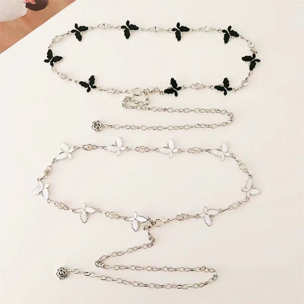 Metal butterfly thin waist chain women's personality trend ins style decorative dress shirt jeans waist accessories