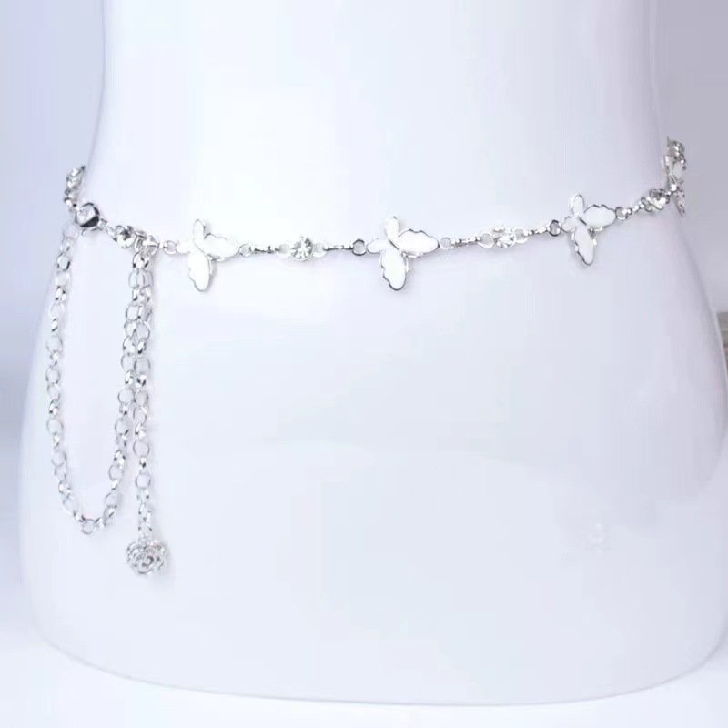 Metal butterfly thin waist chain women's personality trend ins style decorative dress shirt jeans waist accessories