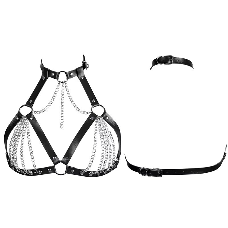 Tops Spike Rivet Body Harness Restraint Sexy Lingerie Metal body Chain Sexy Harness Women Fashion Open Harness Bra