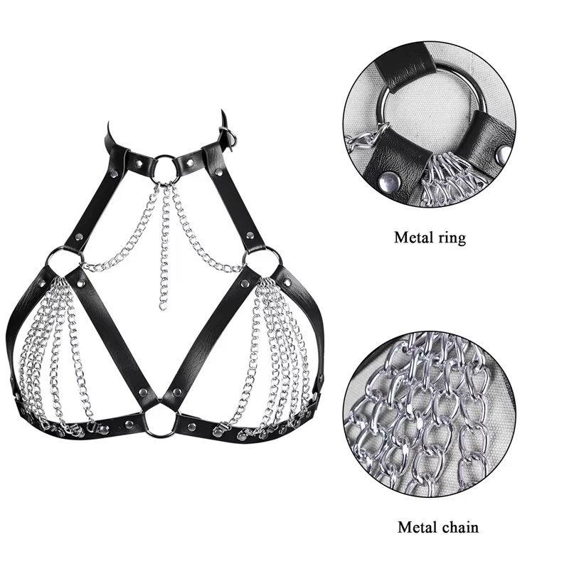 Tops Spike Rivet Body Harness Restraint Sexy Lingerie Metal body Chain Sexy Harness Women Fashion Open Harness Bra