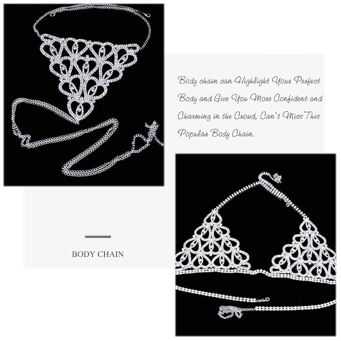 Crystal Body Chain Silver Bikini Bra Chain Beach Waist Belly Chain Crop Top Underwear Body Jewelry for Women and Girls