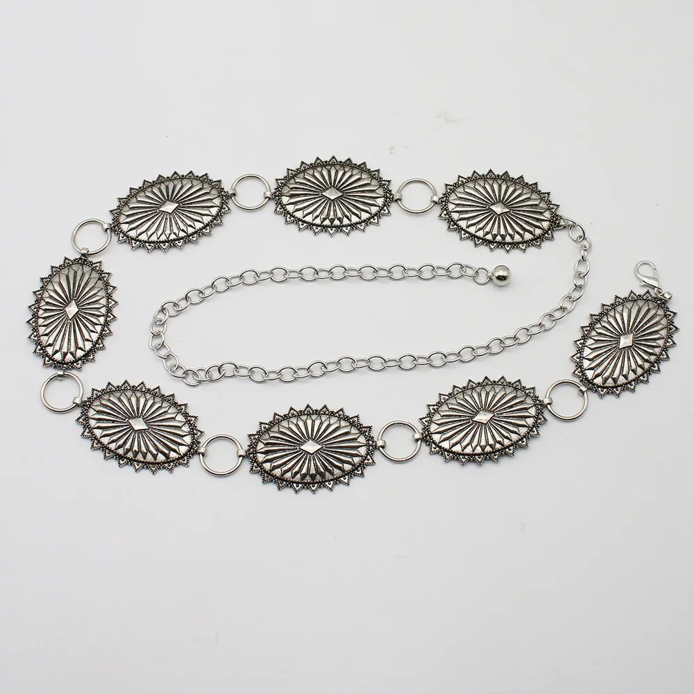 Cowgirl Summer Dress Waist Accessory Southwestern Star Burst Stamped Metal Medallion Concho Chain Body Jewelry Concho Link Belt