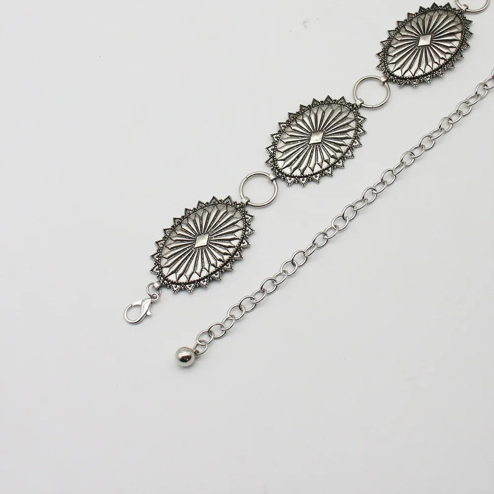 Cowgirl Summer Dress Waist Accessory Southwestern Star Burst Stamped Metal Medallion Concho Chain Body Jewelry Concho Link Belt