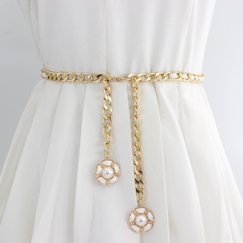 New Hot sale Plus size for big waist fat women suede metal chain Woman Dress Decorate Flower Simple Waist Belts