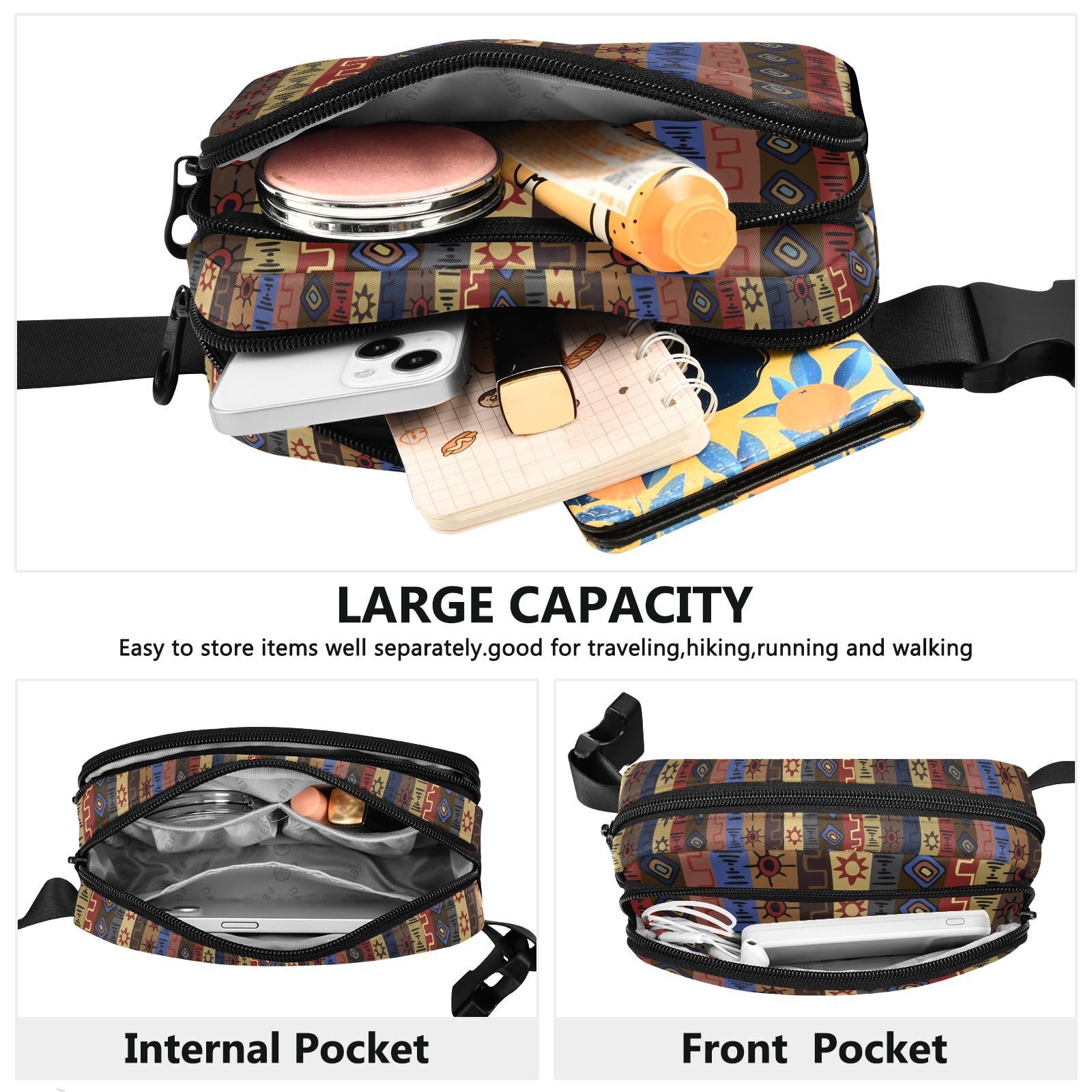 Boho Outdoor Polyester Fanny Pack Belt Running Sport Waterproof Waist Bag for Women
