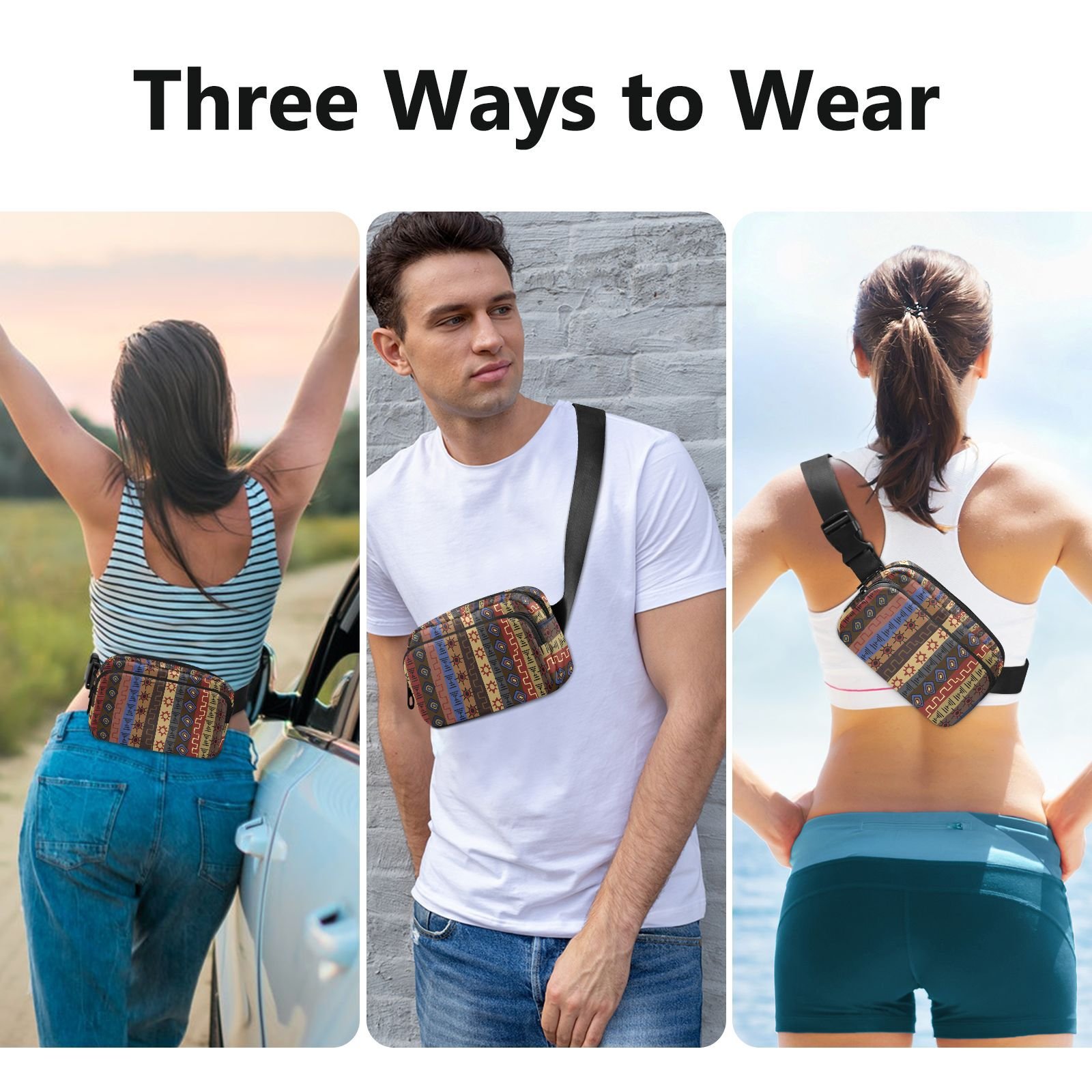 Boho Outdoor Polyester Fanny Pack Belt Running Sport Waterproof Waist Bag for Women