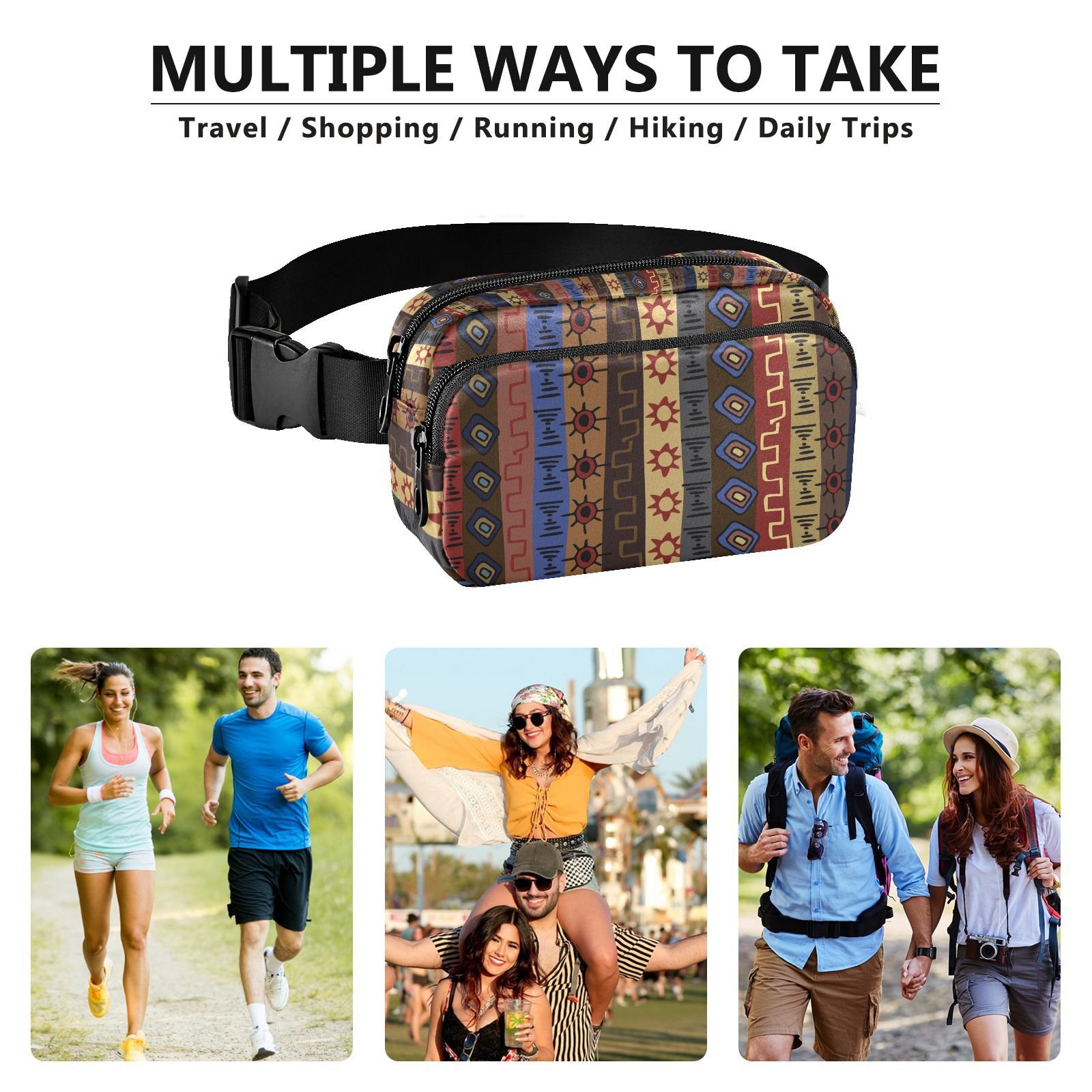 Boho Outdoor Polyester Fanny Pack Belt Running Sport Waterproof Waist Bag for Women