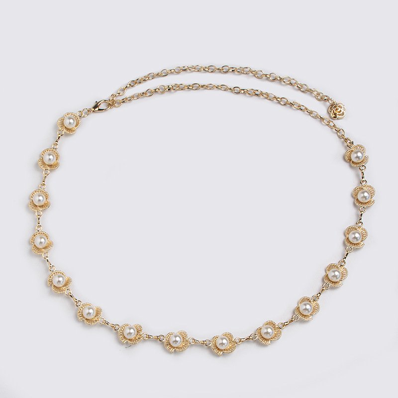 Hot Selling Ladies Metal Waist Chain Pearl Inlaid Body Chain Belly Dance In Stock Wholesale Waist Chain