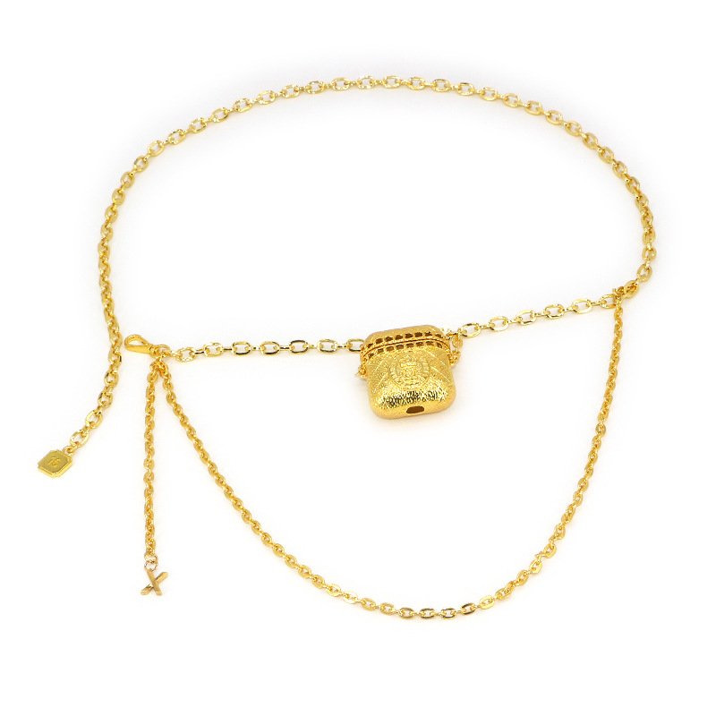 Punk Motorcycle metal Gold Waist Chain belt with Mini Bag For Girls