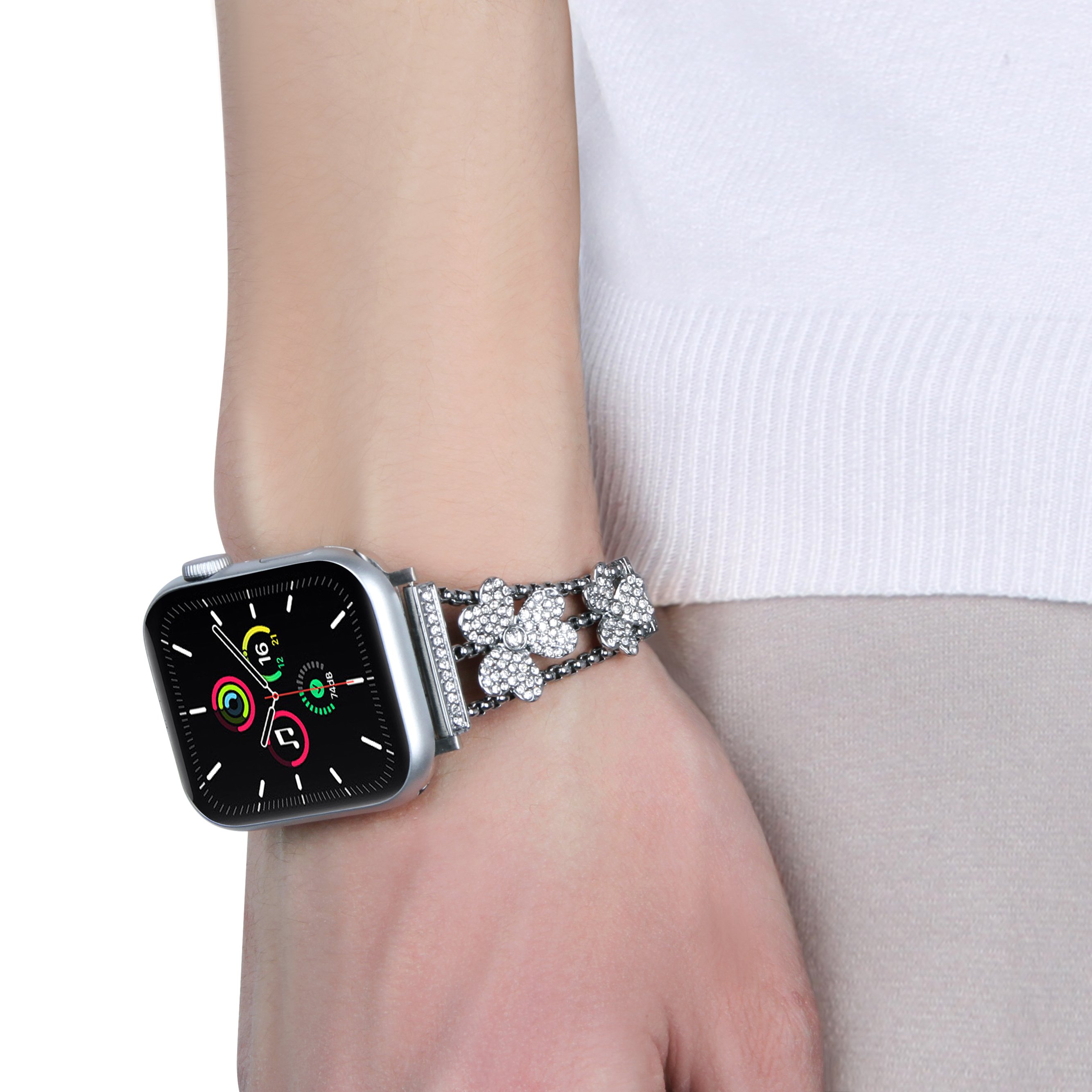 Stainless Steel Straps For Apple Watch Ultra Band 40mm Diamond Clo-ver Metal Watch Bracelet For Apple Watch Series 7 41mmBand